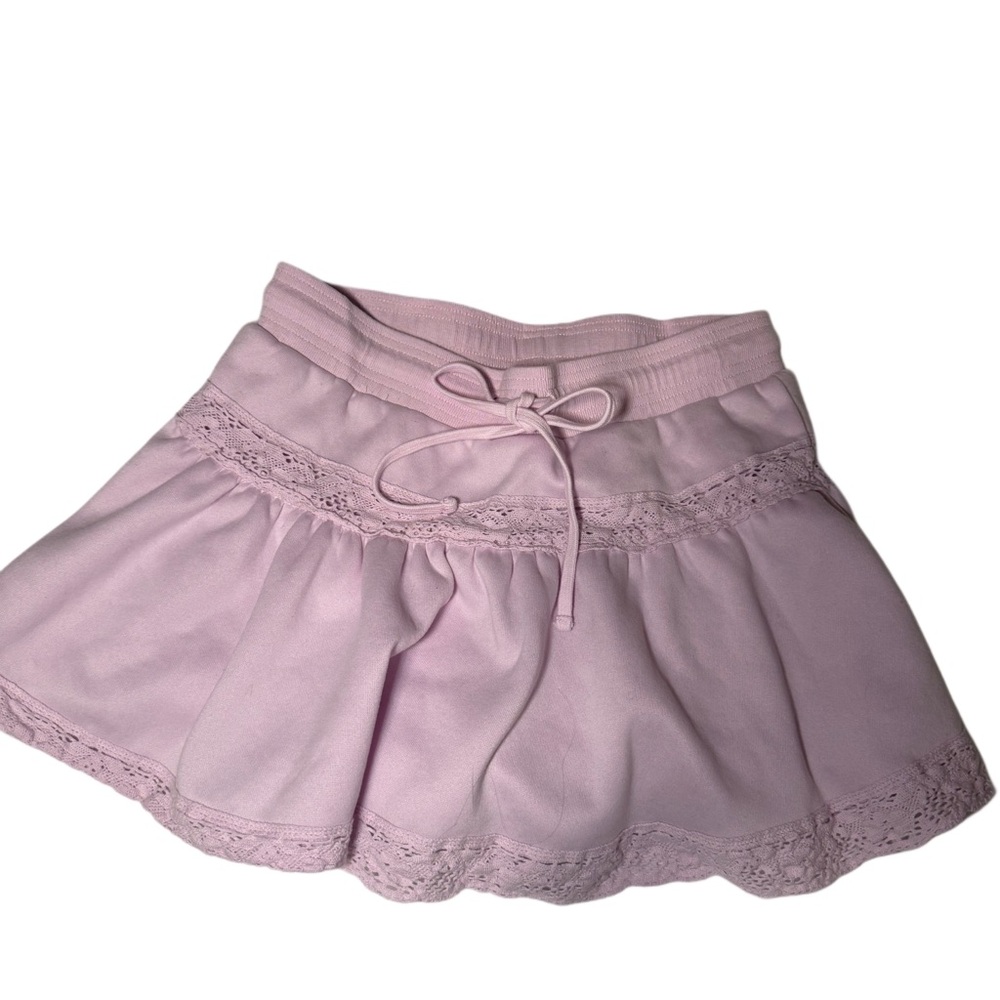 Altar’s State Pink Lace-Trim Skirt with Drawstring Waist